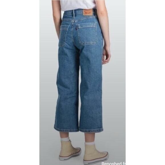 Levis Womens Mile High Cropped Wide Leg Jeans W 29 Button Fly Fisherman Sailor - Picture 15 of 15